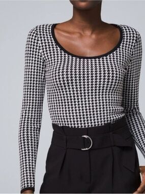 WHITE HOUSE BLACK MARKET HOUNDSTOOTH SCOOP NECK LONG SLEEVE SWEATER SMALL